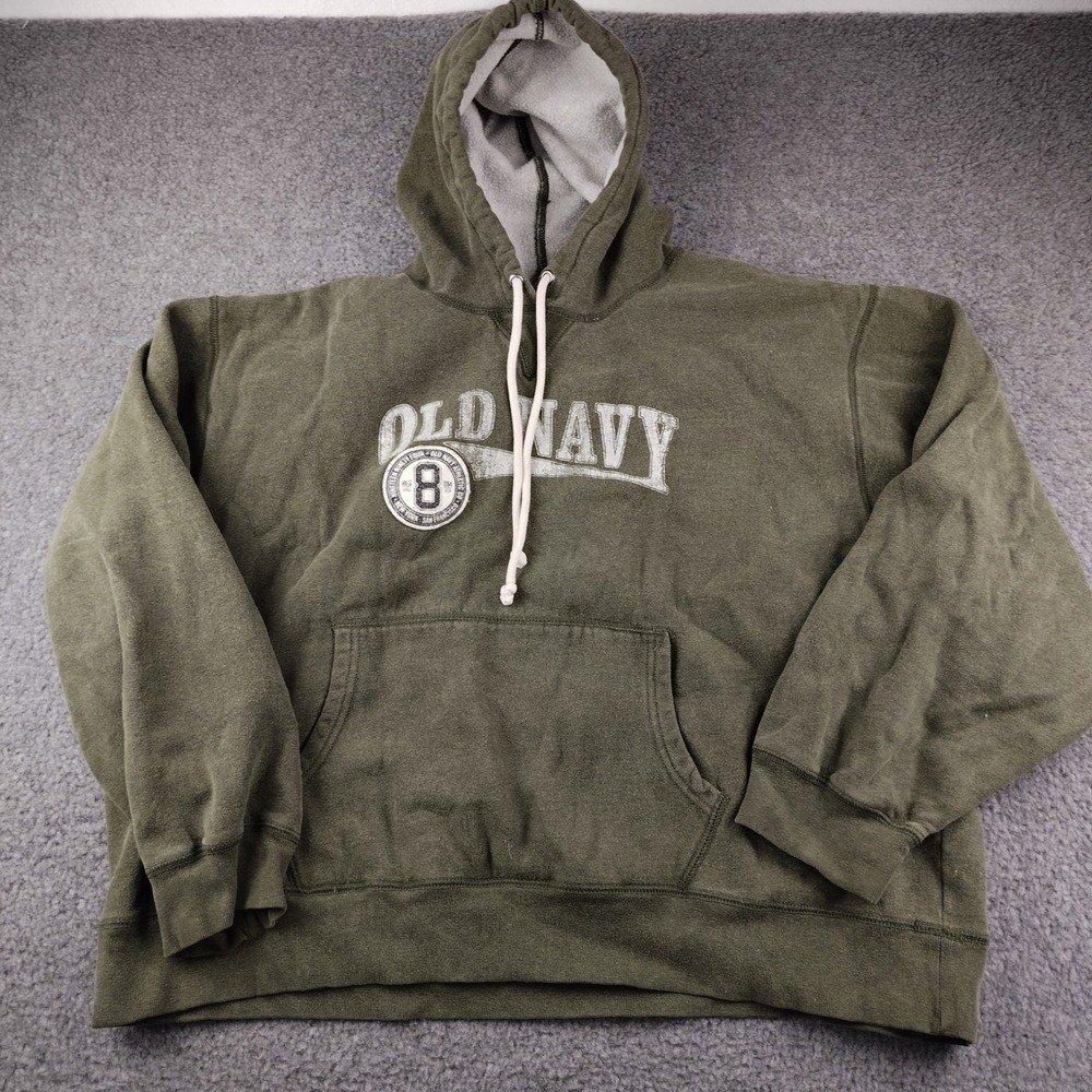VTG Old Navy Hoodie Mens XXL Olive Green Graphic Pullover 2003 Y2K Skater